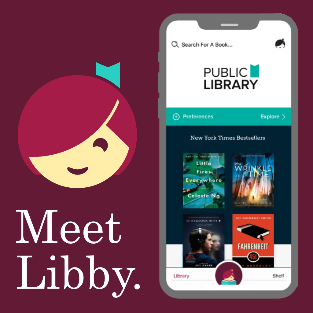 Meet Libby. An image of a red haired girl and a smart phone displaying the Libby App